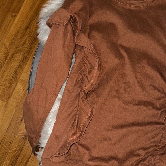 Long Sleeve Brown Sweater with ruffles. Size small. - Picture 9 of 9
